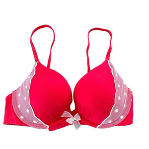Victoria’s Secret size 34C Fabulous Plunge Push Up Bra Red Lace Underwire Sexy